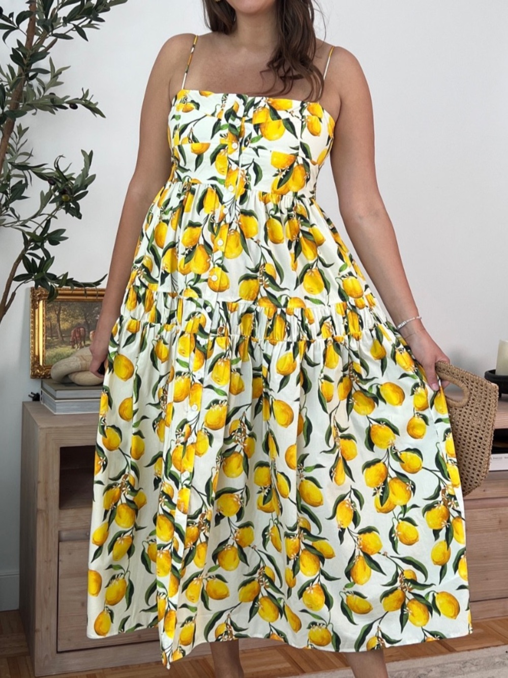J. Crew Limoncello Lemon Print Tiered A-Line Dress Midi Sundress US 8 - Picture 2 of 9